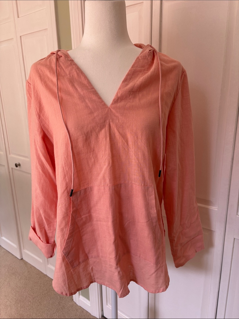 Lightweight Peach V-Neck Swim Coverup Hoodie
